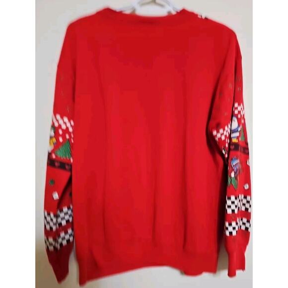 Vtg Christmas Crewneck Nutcracker Red Sweatshirt M Snowman Checks - Picture 4 of 6